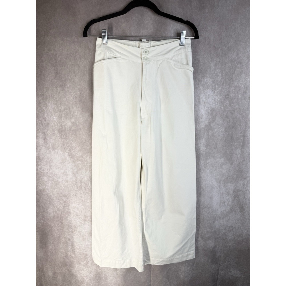 Posse White Wide-Leg High-Rise Lace Tie Back Cotton Trouser Pants Size 26